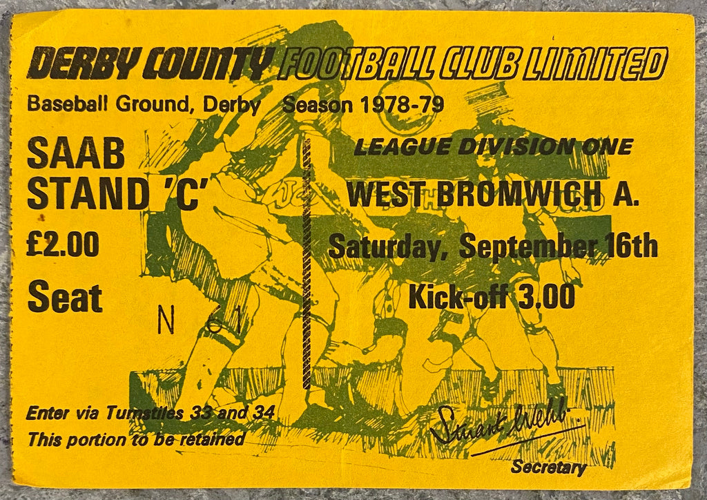 1978/79 ORIGINAL DIVISION 1 TICKET DERBY COUNTY V WEST BROMWICH ALBION