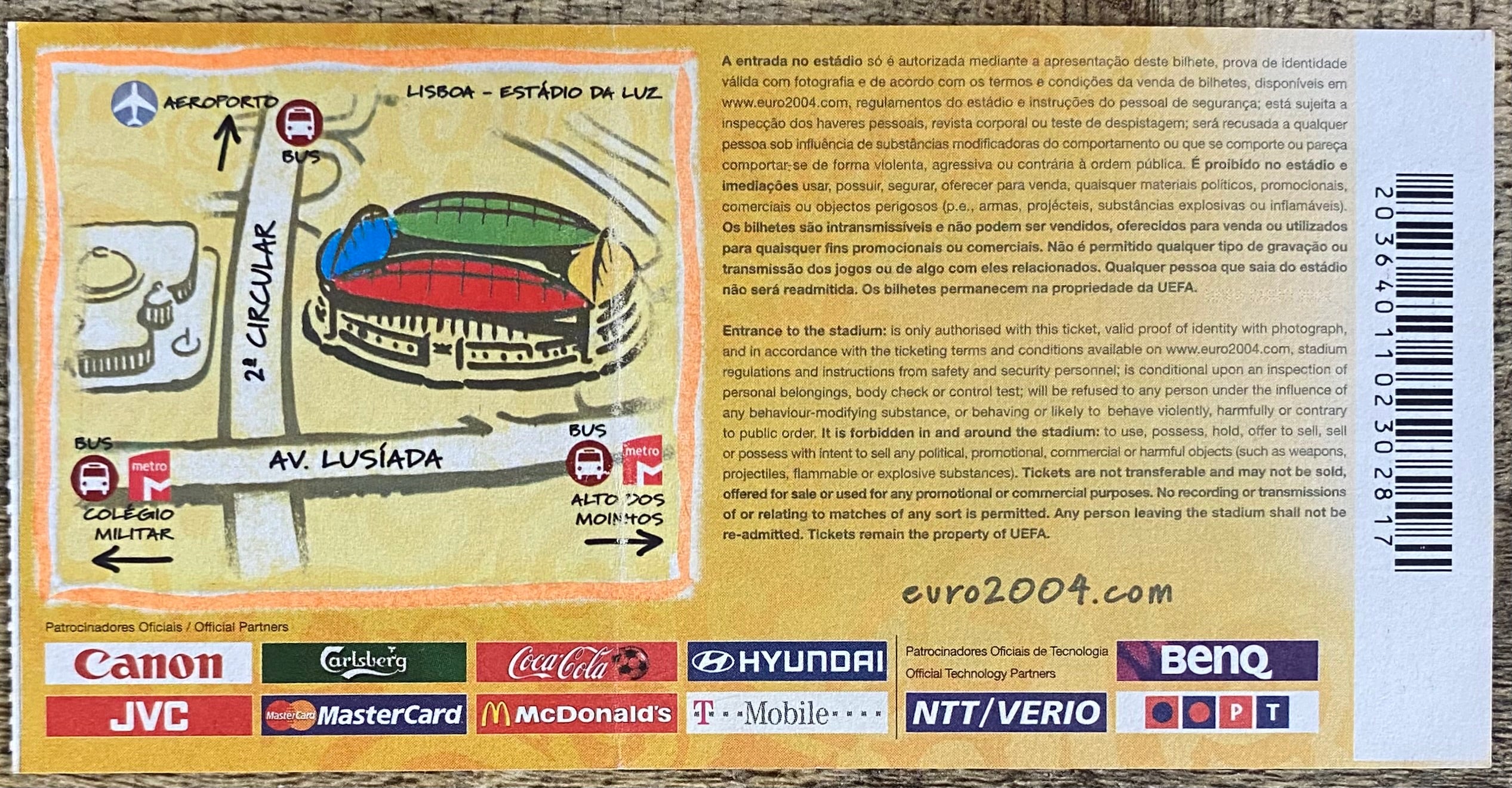 2004 ORIGINAL EUROPEAN CHAMPIONSHIPS TICKET ENGLAND V CROATIA @ LISBON