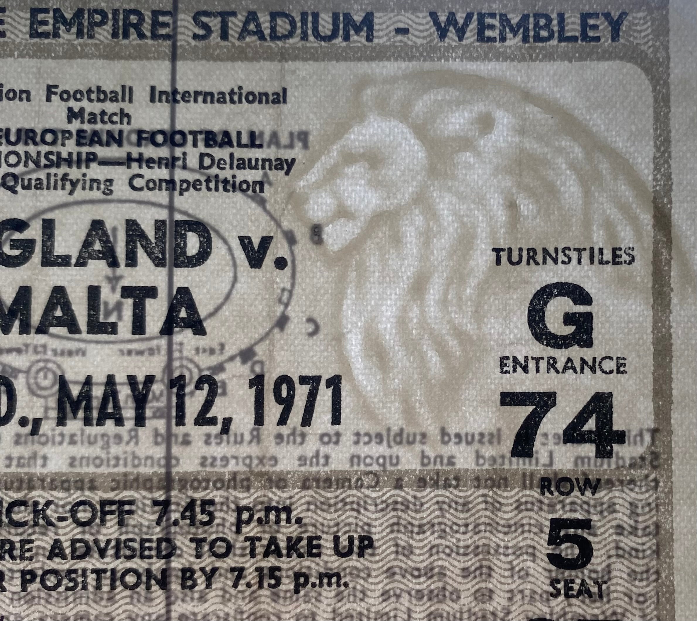 1971 ORIGINAL EUROPEAN CHAMPIONSHIPS QUALIFYING TICKET ENGLAND V MALTA