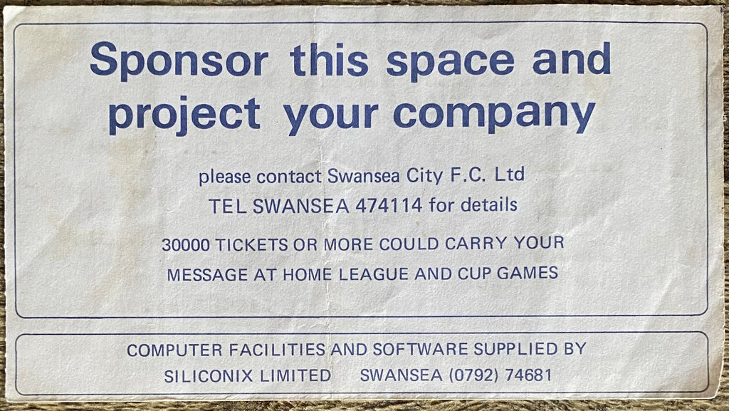 1983/84 ORIGINAL DIVISION 2 TICKET SWANSEA CITY V HUDDERSFIELD TOWN