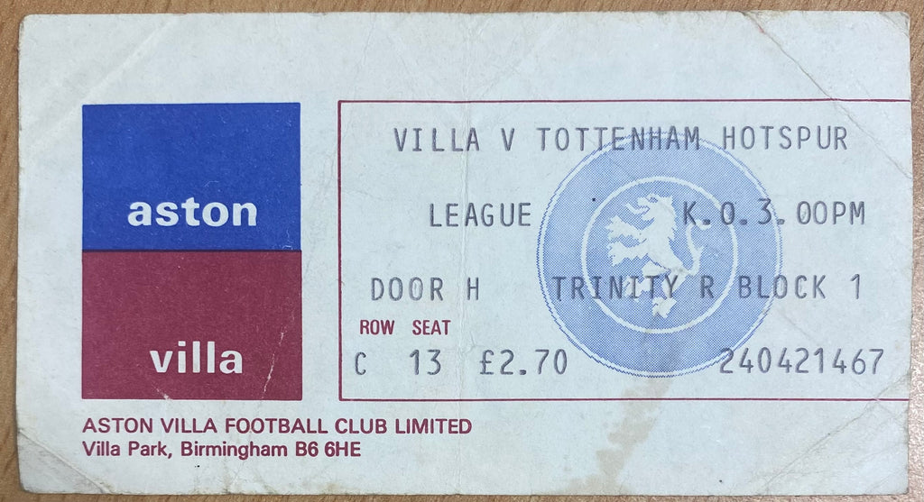1979/80 ORIGINAL DIVISION 1 TICKET ASTON VILLA V TOTTENHAM HOTSPUR