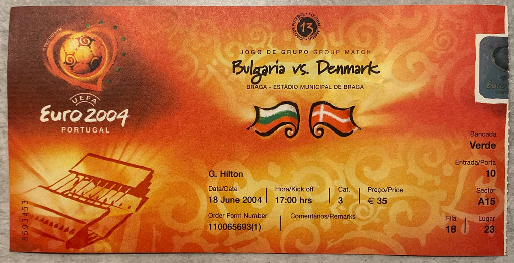 2004 ORIGINAL EUROPEAN CHAMPIONSHIPS TICKET BULGARIA V DENMARK @ BRAGA