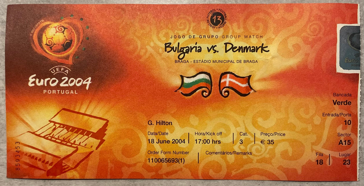2004 ORIGINAL EUROPEAN CHAMPIONSHIPS TICKET BULGARIA V DENMARK @ BRAGA
