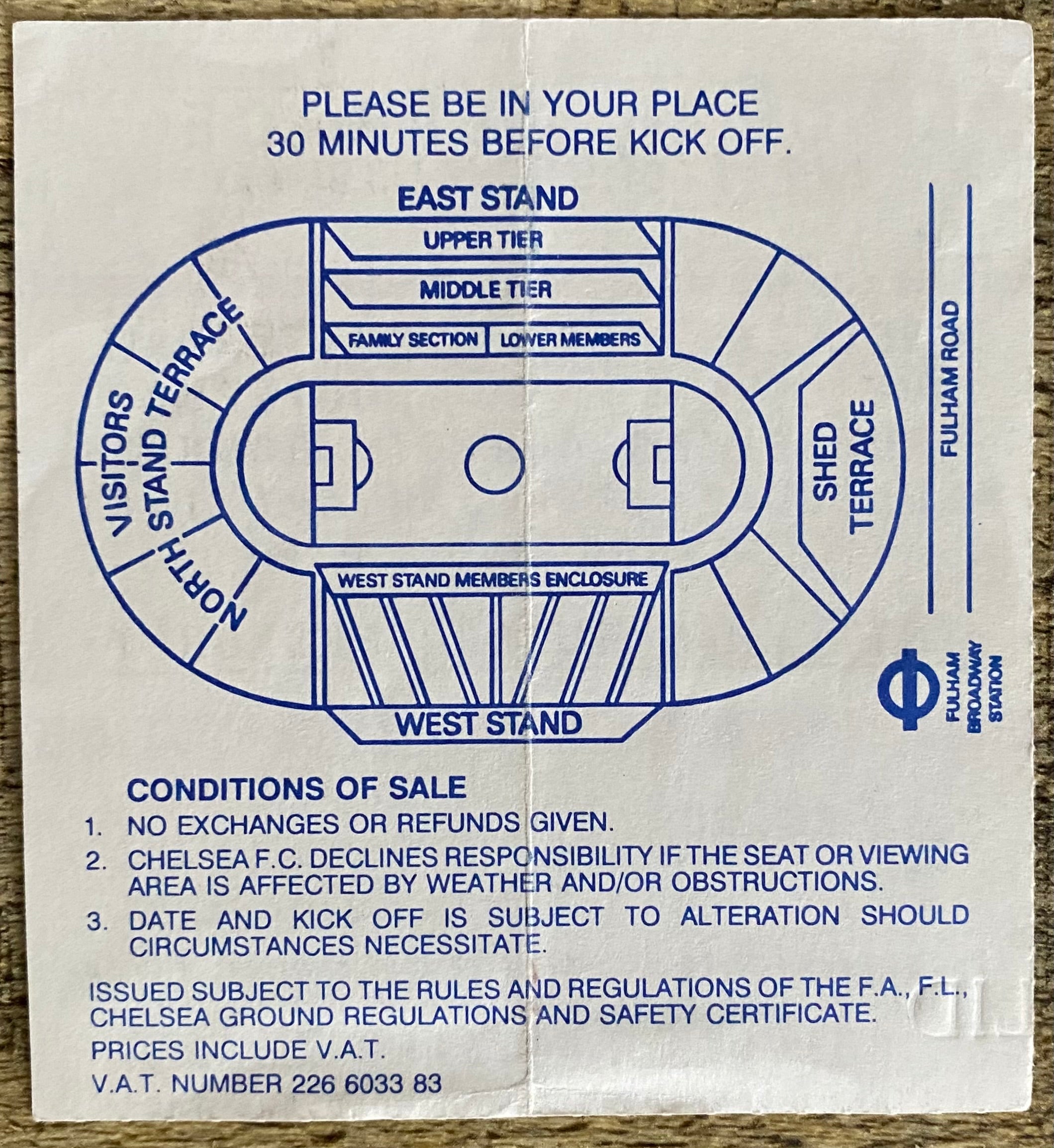 1990/91 ORIGINAL RUMBELOWS CUP 5TH ROUND TICKET CHELSEA V TOTTENHAM HOTSPUR