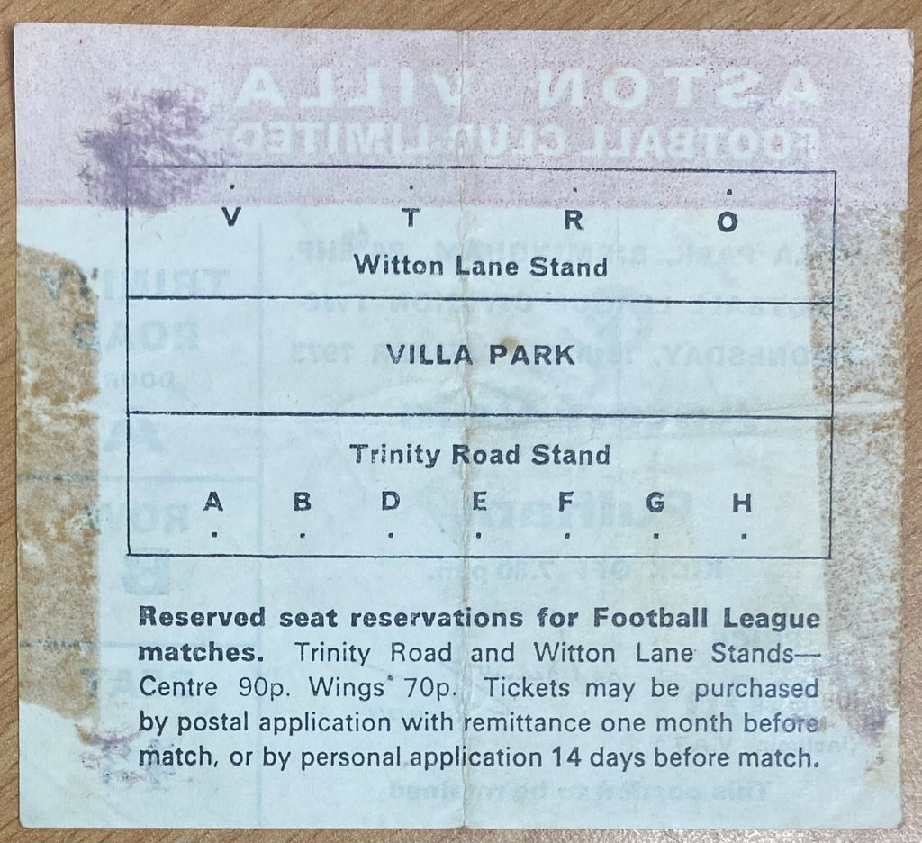 1972/73 ORIGINAL DIVISION 2 TICKET ASTON VILLA V FULHAM