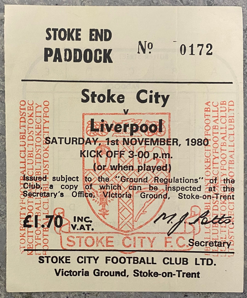 1980/81 ORIGINAL DIVISION 1 TICKET STOKE CITY V LIVERPOOL