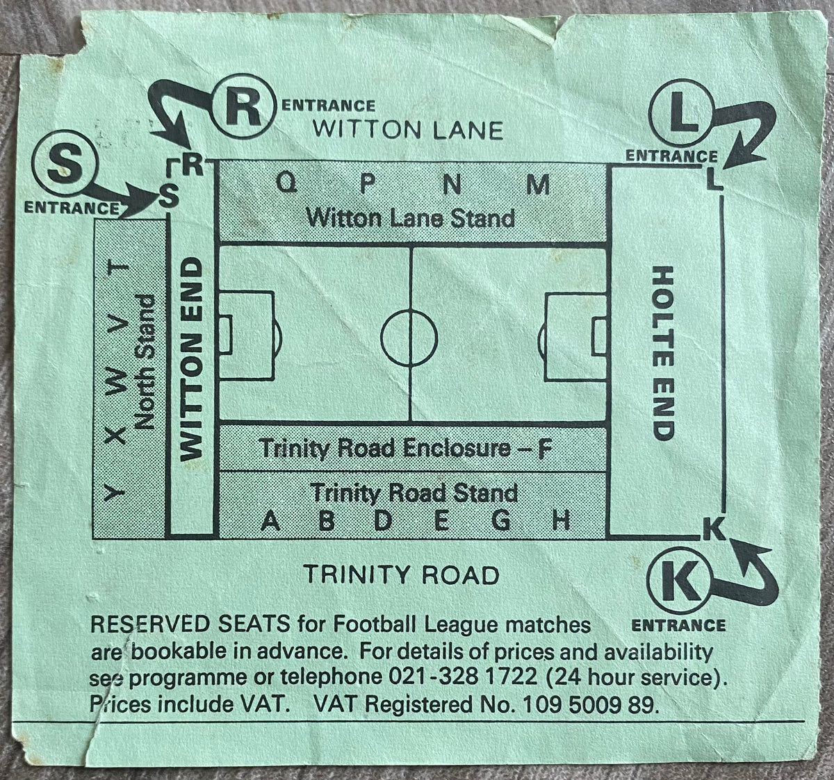 1989/90 ORIGINAL DIVISION 1 TICKET ASTON VILLA V CHELSEA