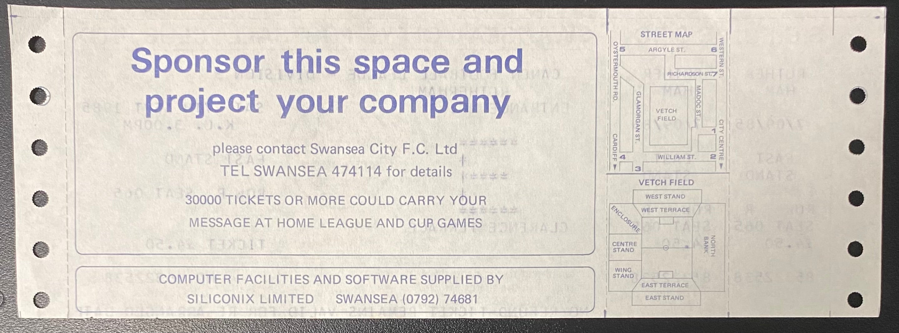 1985/86 ORIGINAL DIVISION 3 UNUSED TICKET SWANSEA CITY V ROTHERHAM UNITED