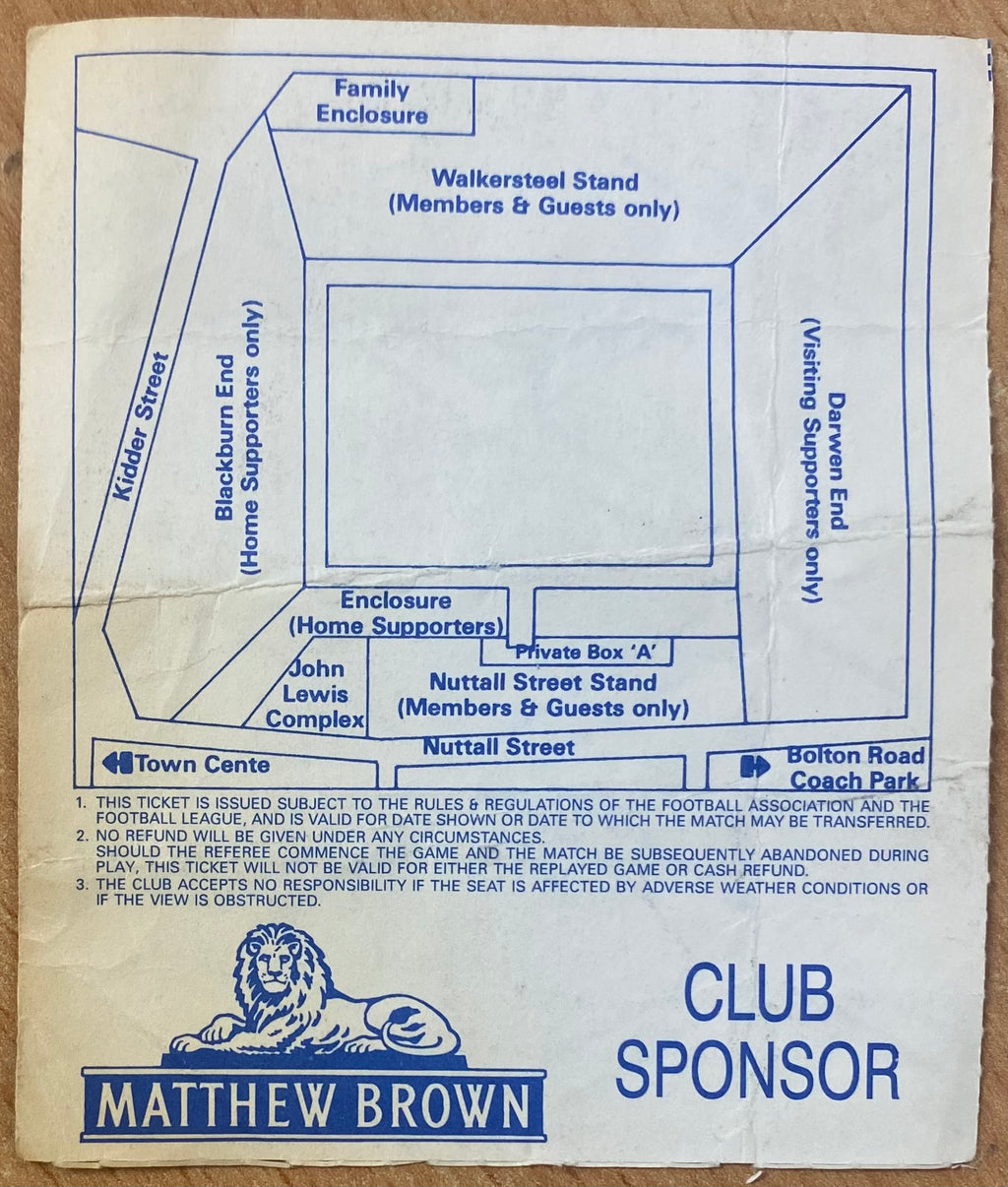 1991/92 ORIGINAL DIVISION 2 TICKET BLACKBURN ROVERS V MILLWALL