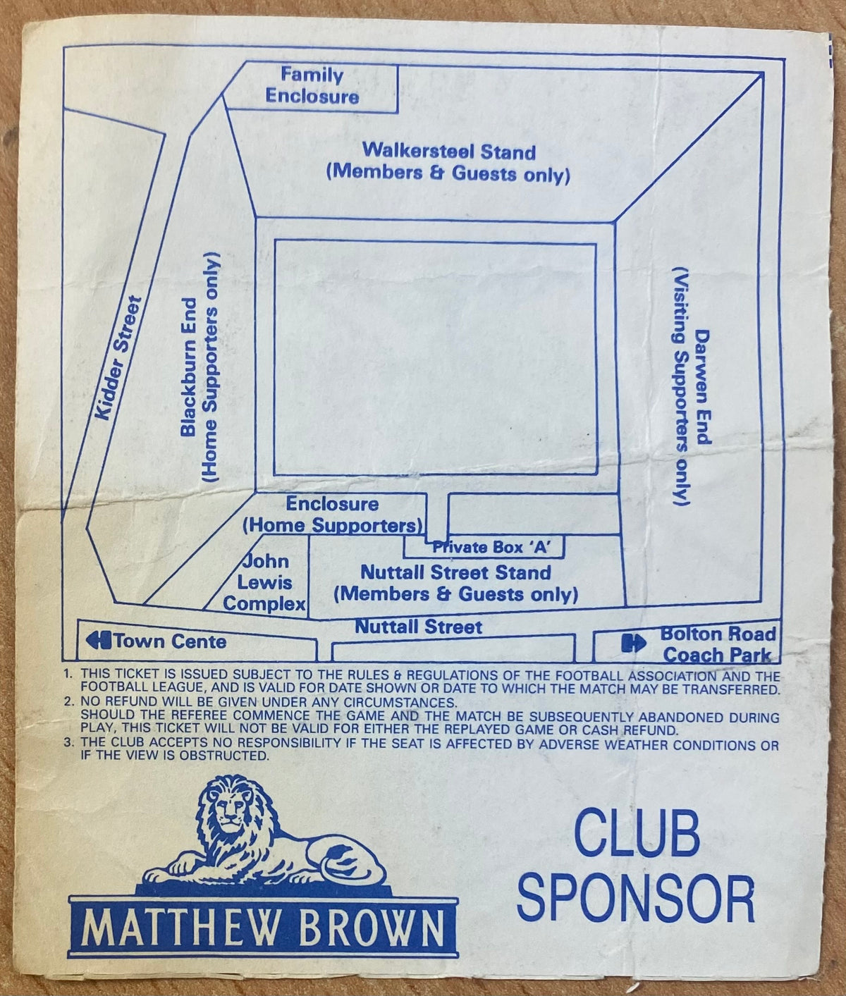 1991/92 ORIGINAL DIVISION 2 TICKET BLACKBURN ROVERS V MILLWALL
