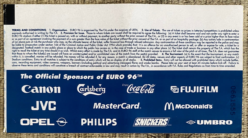 1996 ORIGINAL EUROPEAN CHAMPIONSHIPS EURO 96 TICKET SCOTLAND V SWITZERLAND @ VILLA PARK