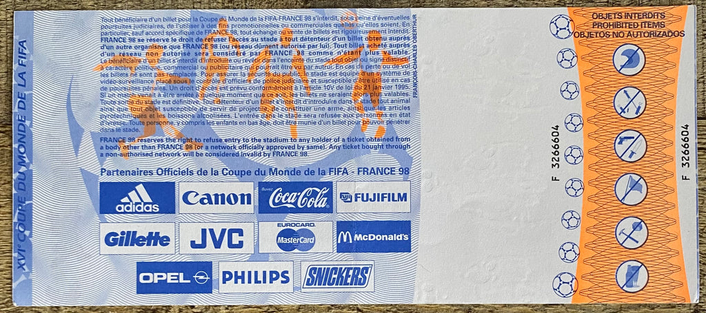 1998 ORIGINAL WORLD CUP QUARTER FINAL UNUSED TICKET GERMANY V CROATIA @ LYON
