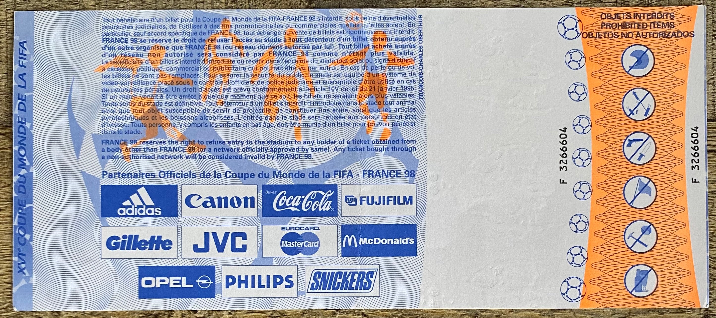 1998 ORIGINAL WORLD CUP QUARTER FINAL UNUSED TICKET GERMANY V CROATIA @ LYON