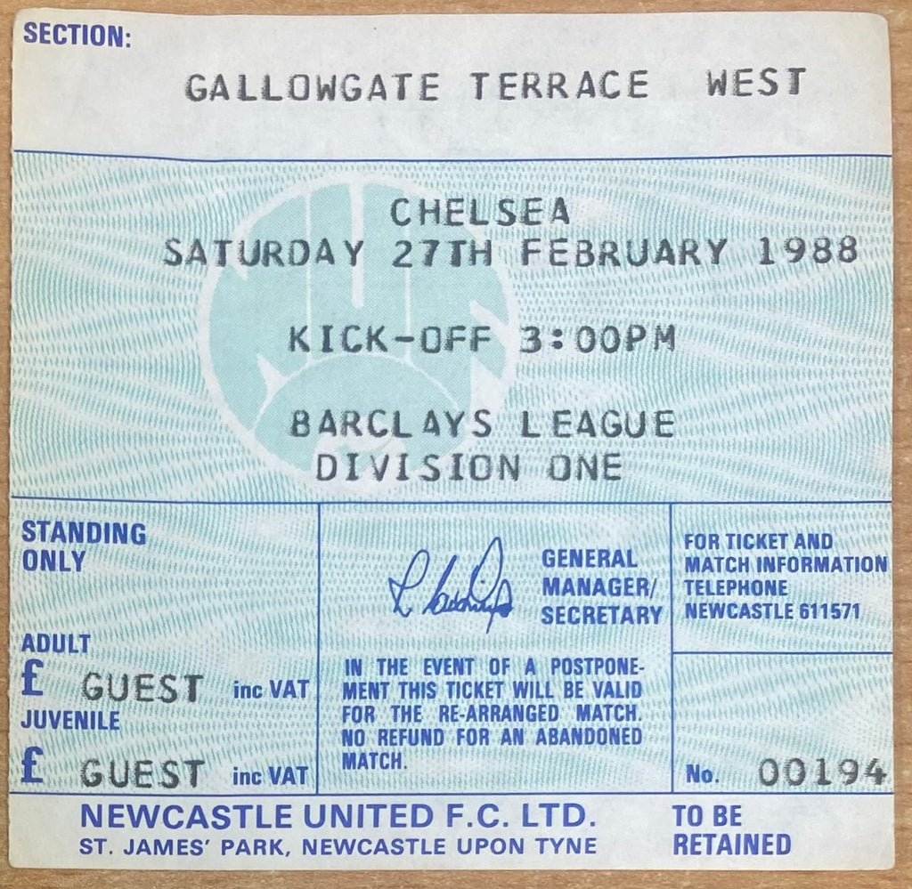 1987/88 ORIGINAL DIVISION 1 TICKET NEWCASTLE UNITED V CHELSEA