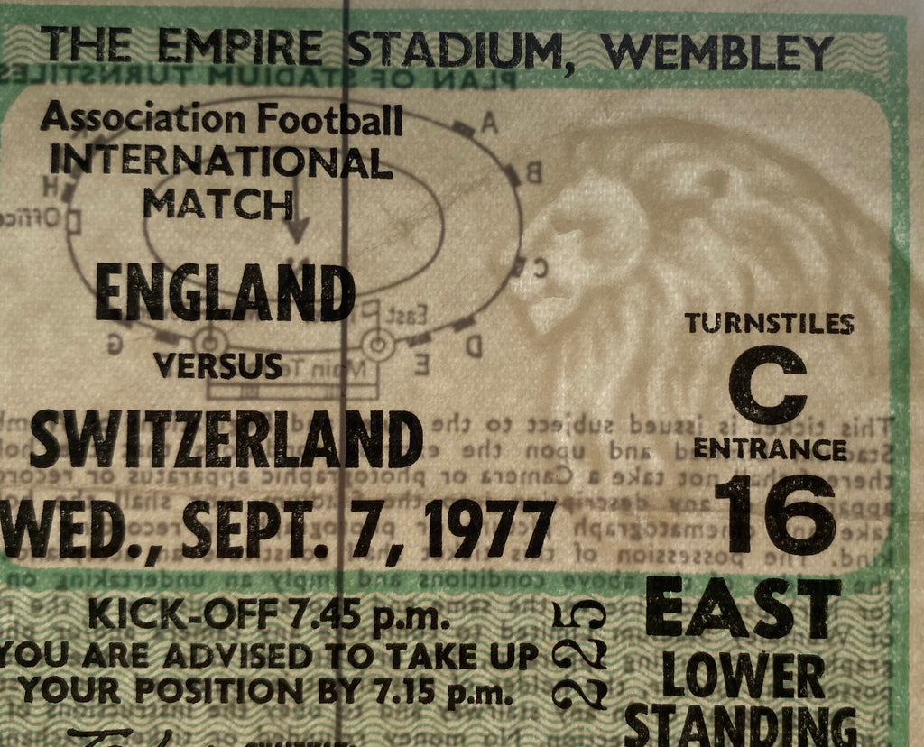 1977 ORIGINAL INTERNATIONAL TICKET ENGLAND V SWITZERLAND