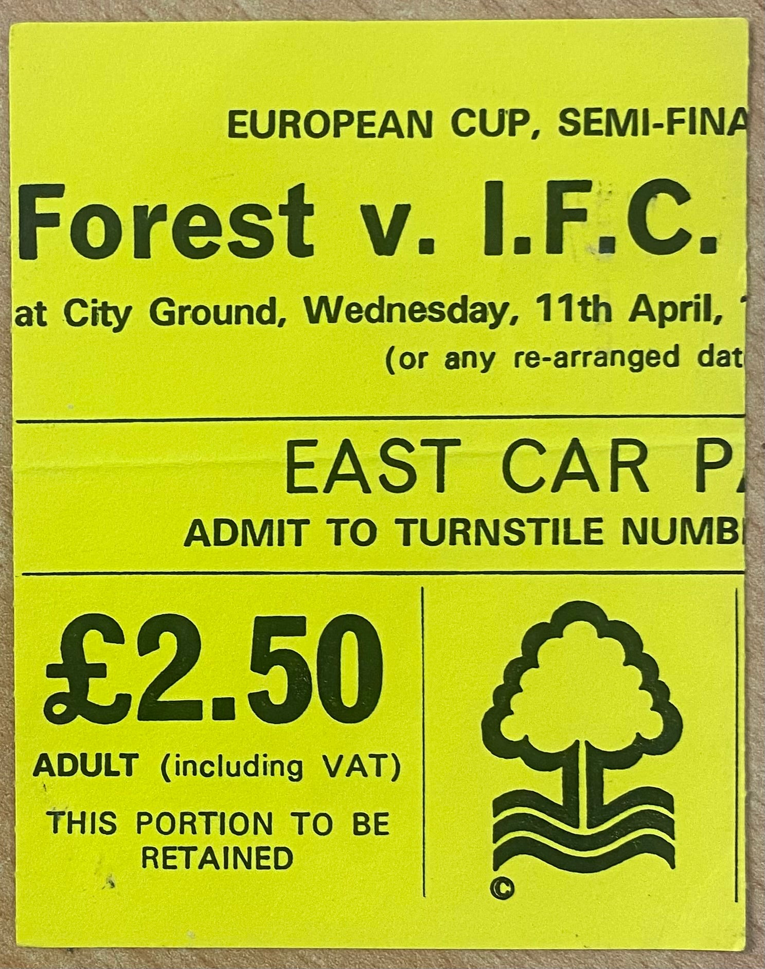 1978/79 ORIGINAL EUROPEAN CUP SEMI FINAL 1ST LEG TICKET NOTTINGHAM FOREST V FC COLOGNE