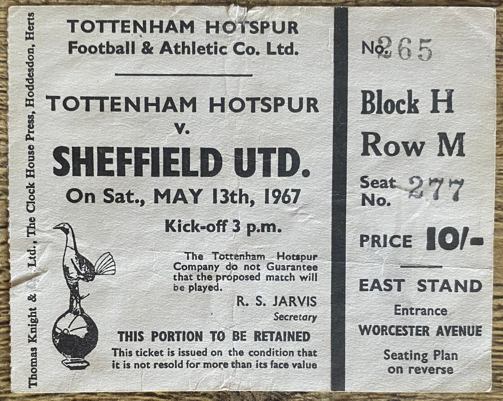 1966/67 ORIGINAL DIVISION ONE TICKET TOTTENHAM HOTSPUR V SHEFFIELD UNITED