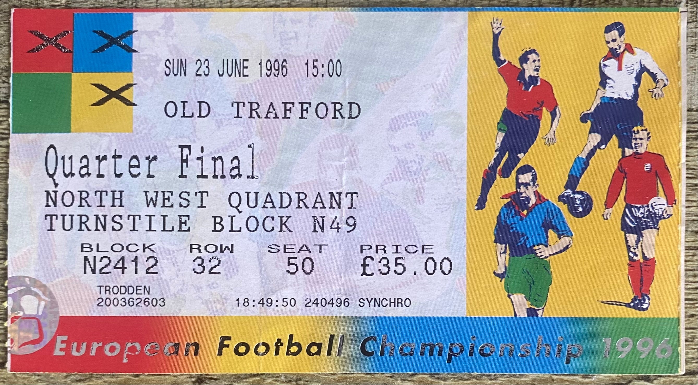 1996 ORIGINAL EUROPEAN CHAMPIONSHIPS EURO 96 QUARTER FINAL TICKET GERMANY V CROATIA @ OLD TRAFFORD