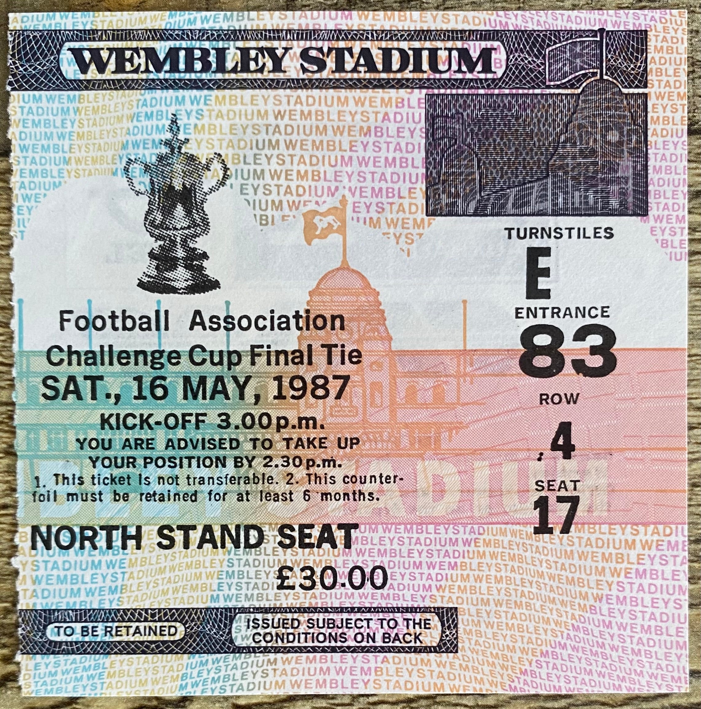 1987 ORIGINAL FA CUP FINAL TICKET COVENTRY CITY V TOTTENHAM HOTSPUR