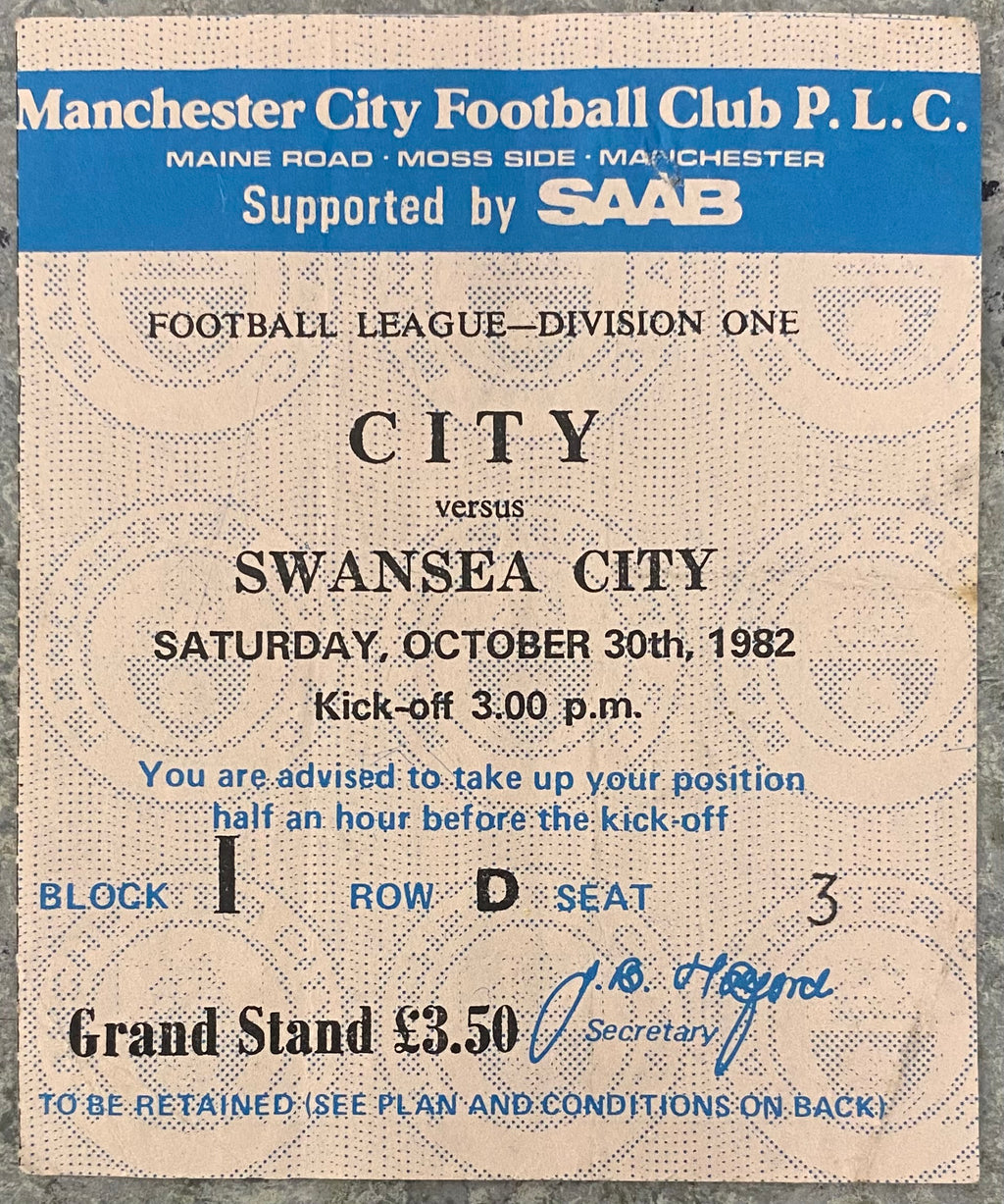 1982/83 ORIGINAL DIVISION 1 TICKET MANCHESTER CITY V SWANSEA CITY