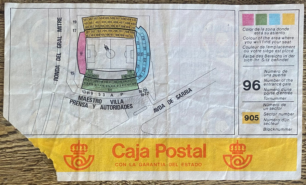 1982 ORIGINAL WORLD CUP 2ND PHASE TICKET ITALY V BRAZIL @ BARCELONA