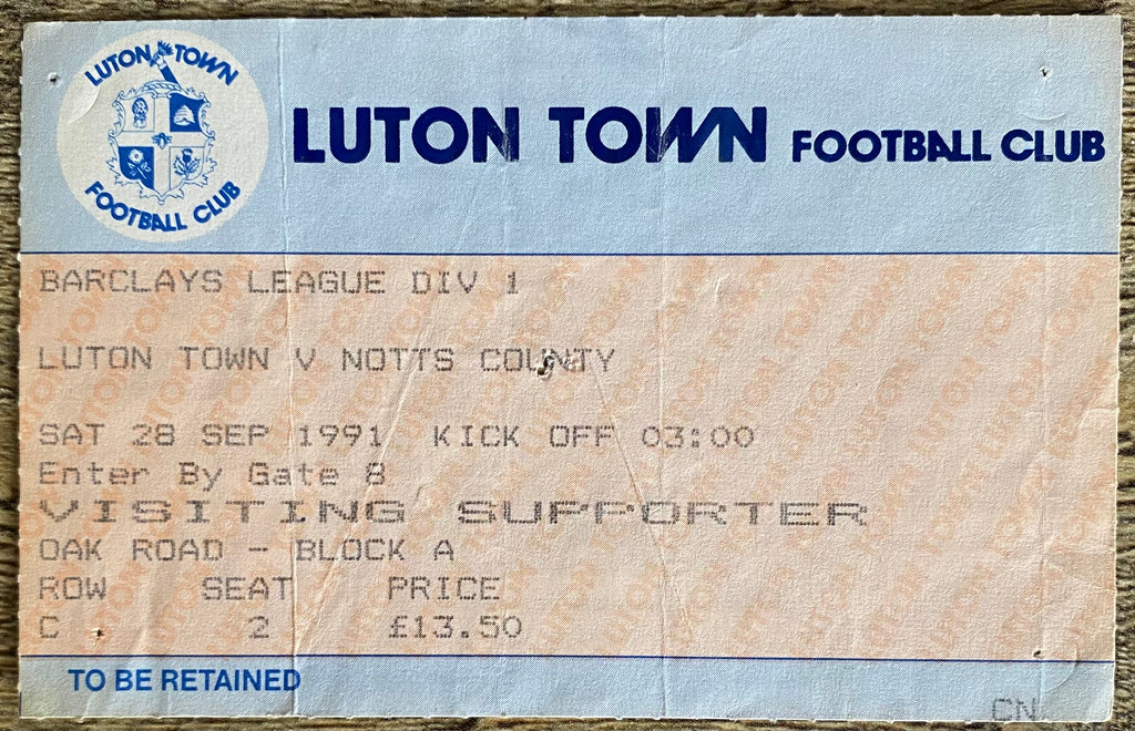 1991/92 ORIGINAL DIVISION 1 TICKET LUTON TOWN V NOTTS COUNTY