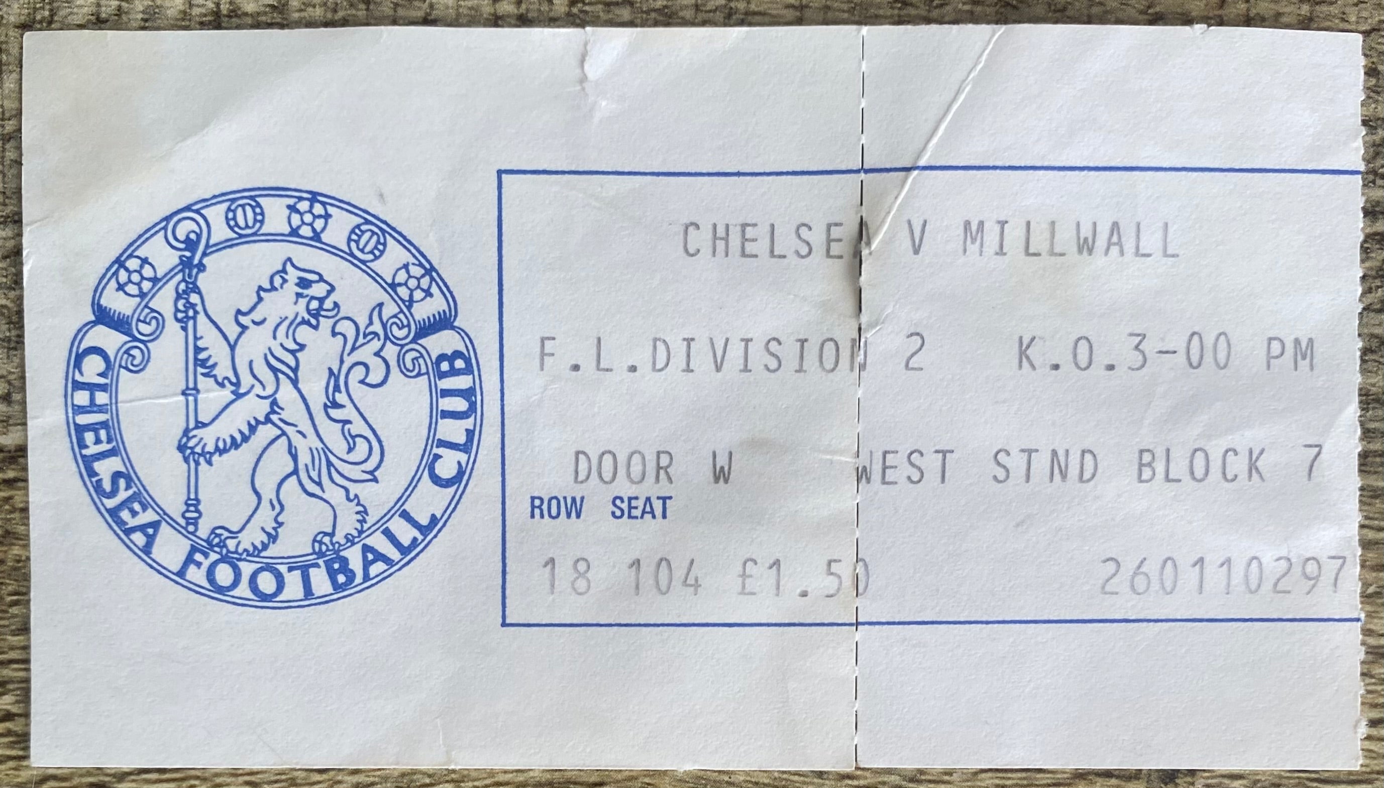 1976/77 ORIGINAL  DIVISION 2 TICKET CHELSEA V MILLWALL