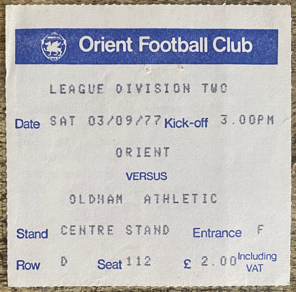 1977/78 ORIGINAL DIVISION 2 TICKET ORIENT V OLDHAM ATHLETIC