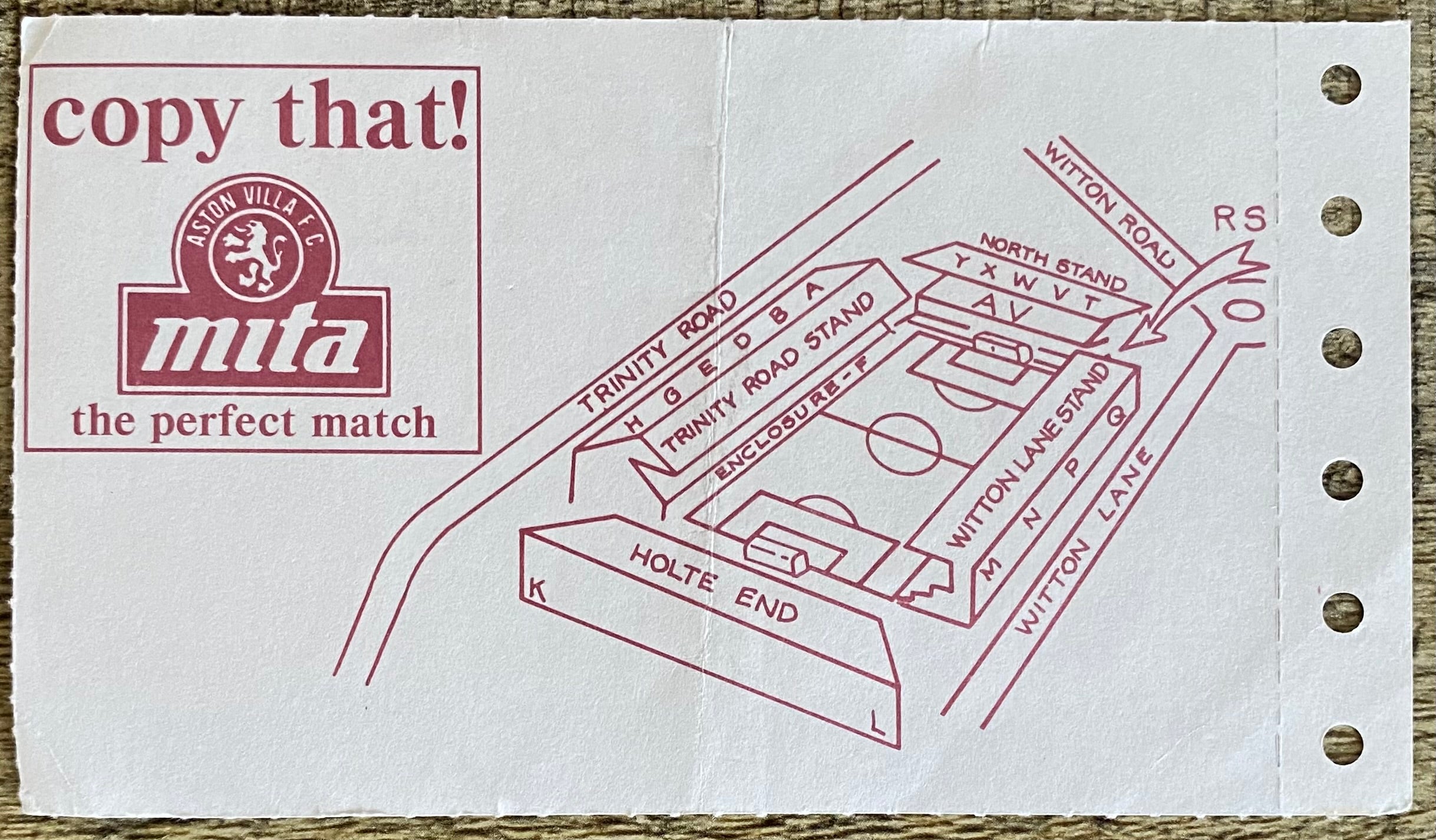 1991/92 ORIGINAL ZENITH DATA CUP QUARTER FINAL TICKET ASTON VILLA V NOTTINGHAM FOREST