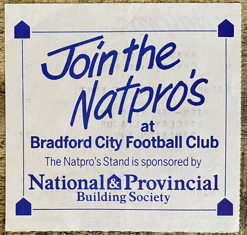 1987/88 ORIGINAL DIVISION 2 TICKET BRADFORD CITY V CRYSTAL PALACE