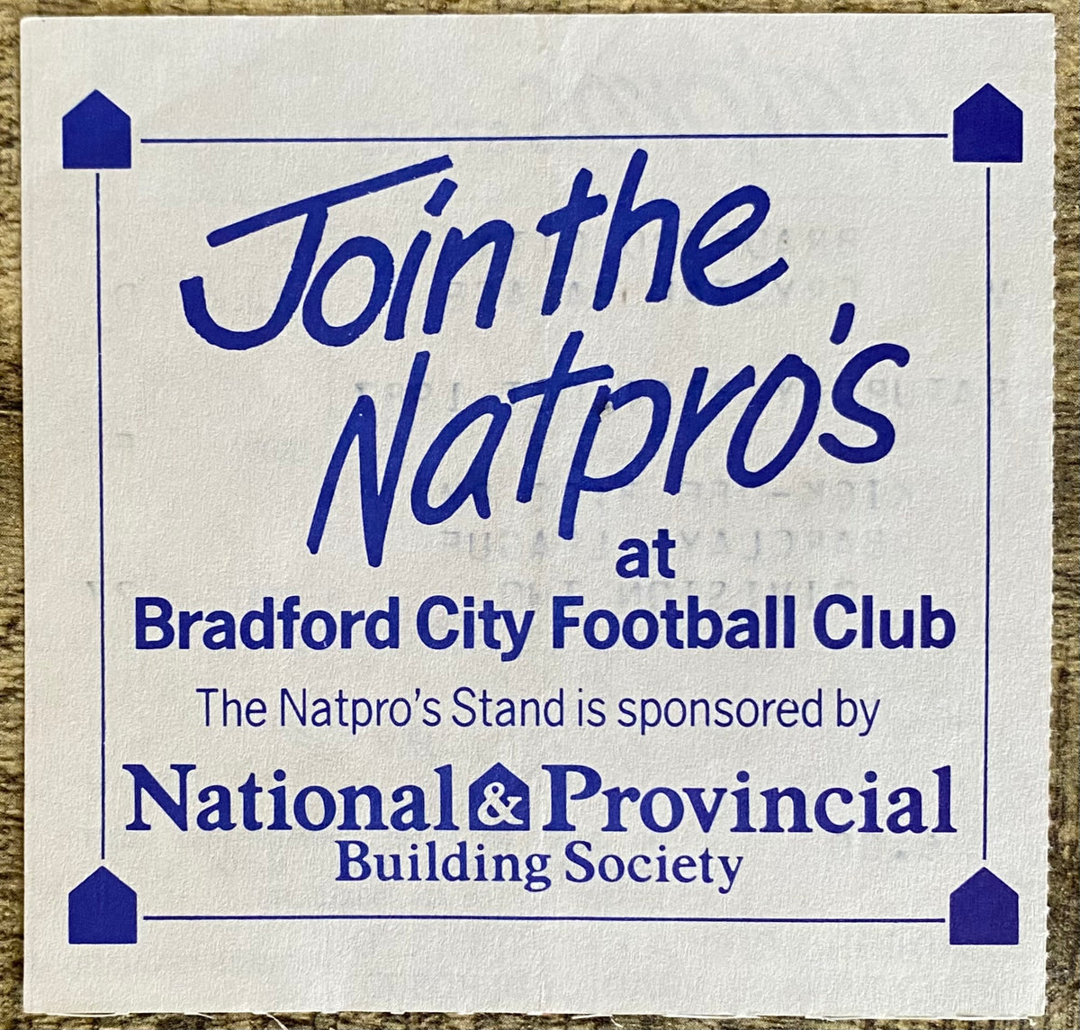 1987/88 ORIGINAL DIVISION 2 TICKET BRADFORD CITY V CRYSTAL PALACE
