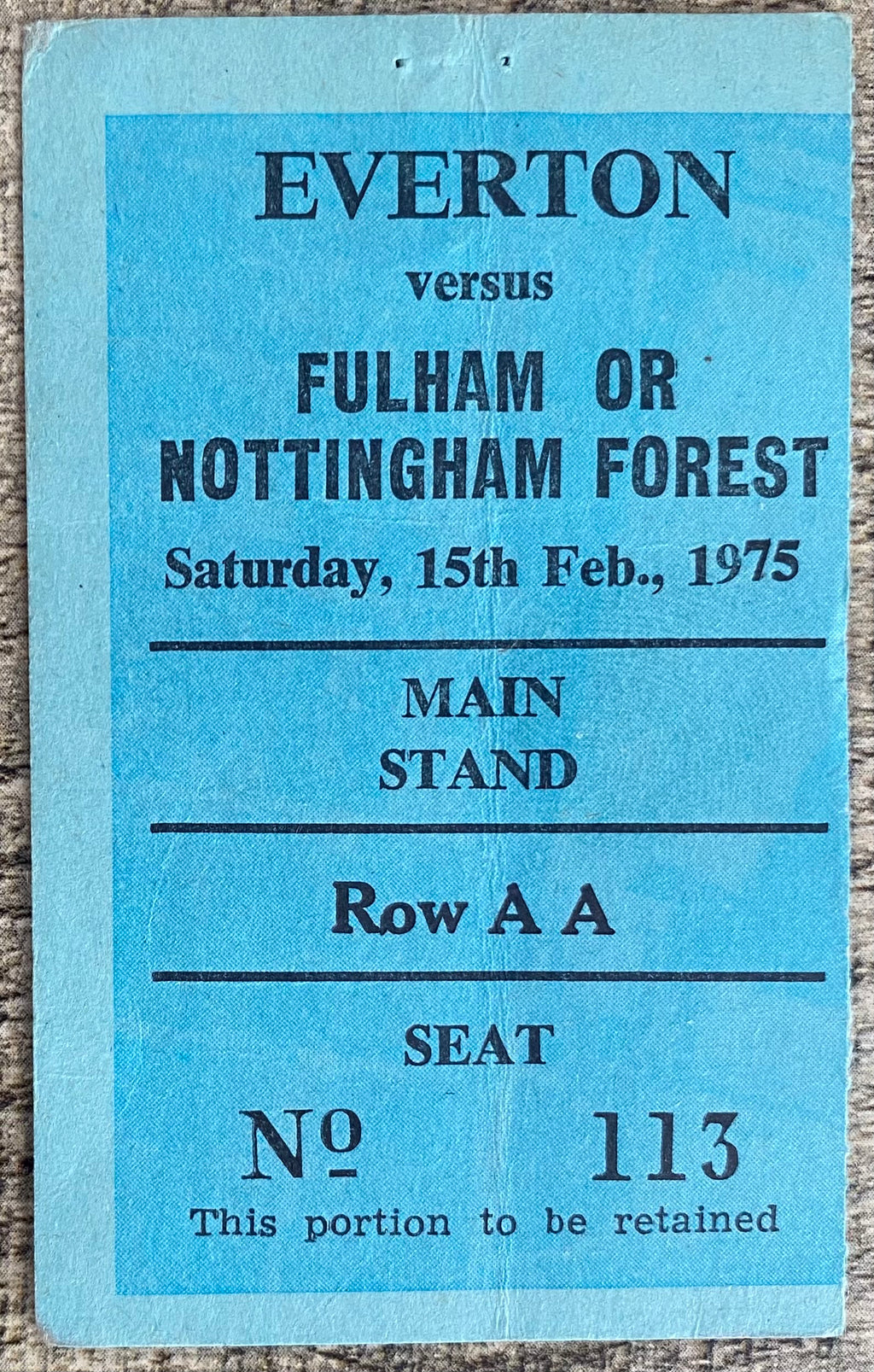 1974/75 ORIGINAL FA CUP 5TH ROUND TICKET EVERTON V FULHAM