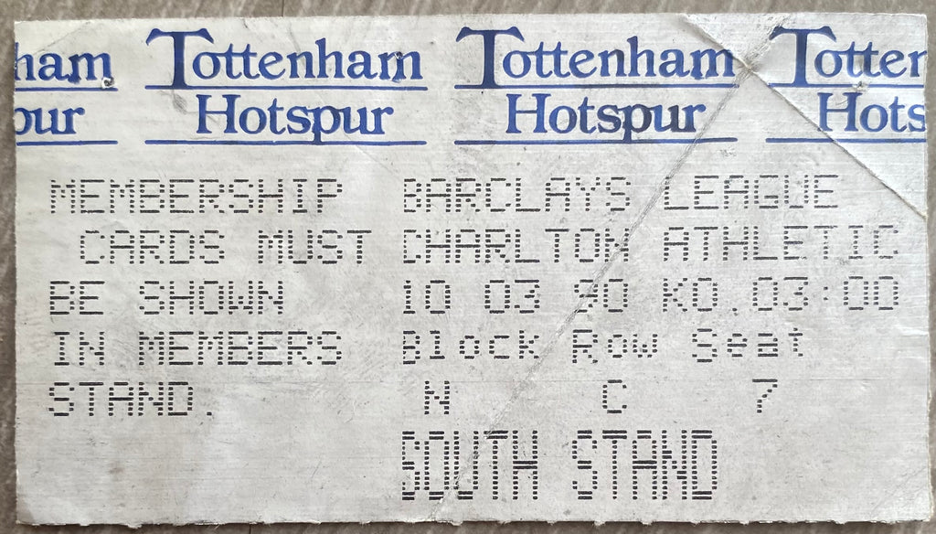 1989/90 ORIGINAL DIVISION ONE TICKET TOTTENHAM HOTSPUR V CHARLTON ATHLETIC