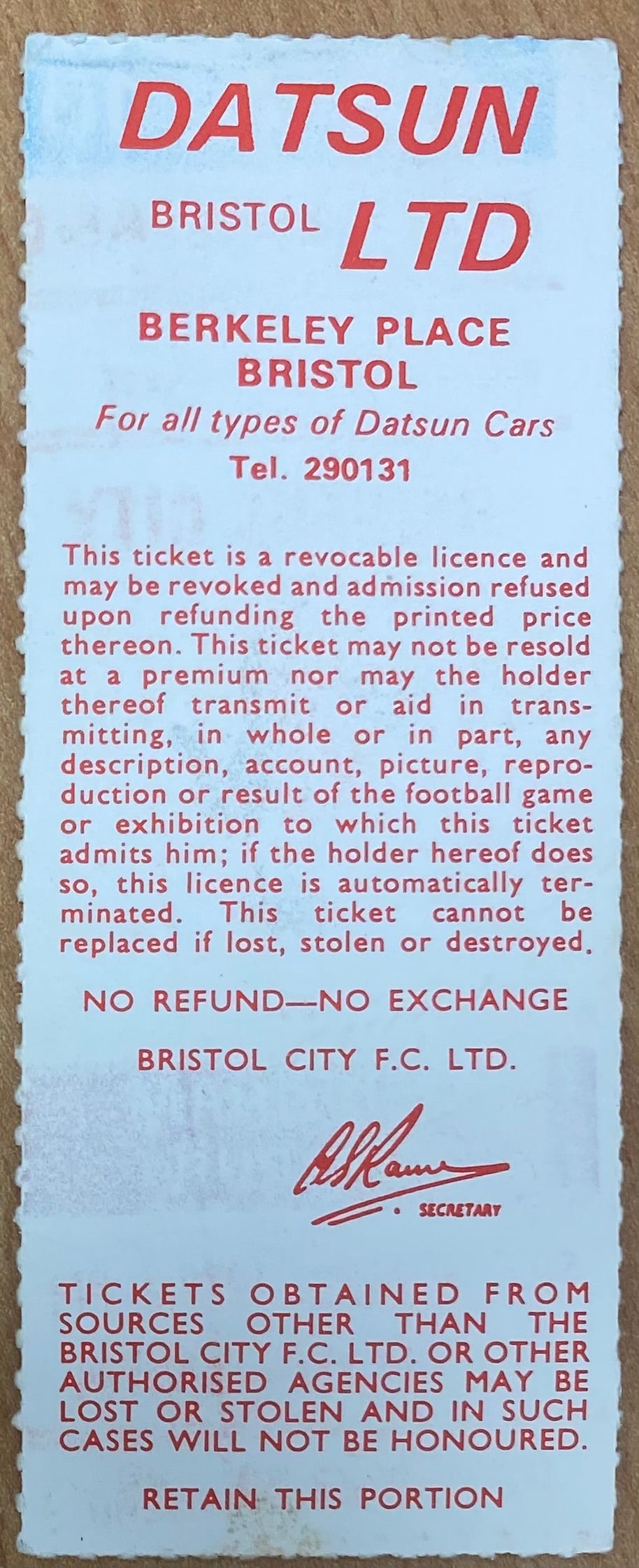 1979/80 ORIGINAL DIVISION ONE TICKET BRISTOL CITY V TOTTENHAM HOTSPUR
