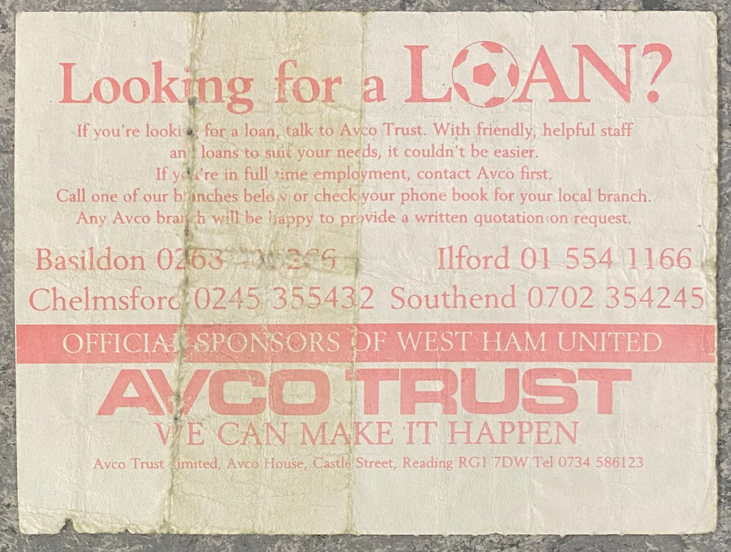 1988/89 ORIGINAL DIVISION ONE TICKET WEST HAM UNITED V LIVERPOOL