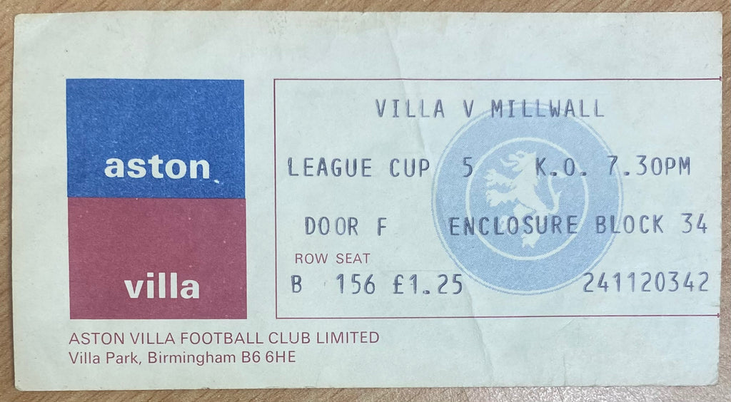 1976/77 ORIGINAL LEAGUE CUP 5TH ROUND TICKET ASTON VILLA V MILLWALL
