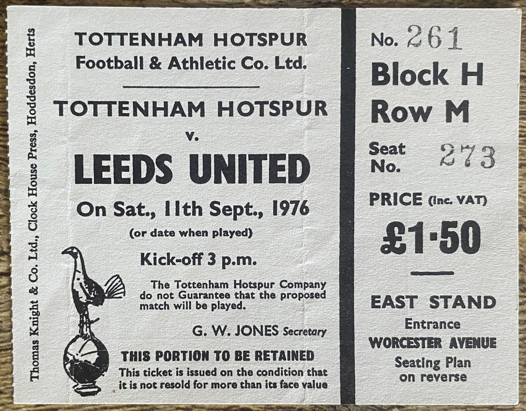 1976/77 ORIGINAL DIVISION ONE TICKET TOTTENHAM HOTSPUR V LEEDS UNITED