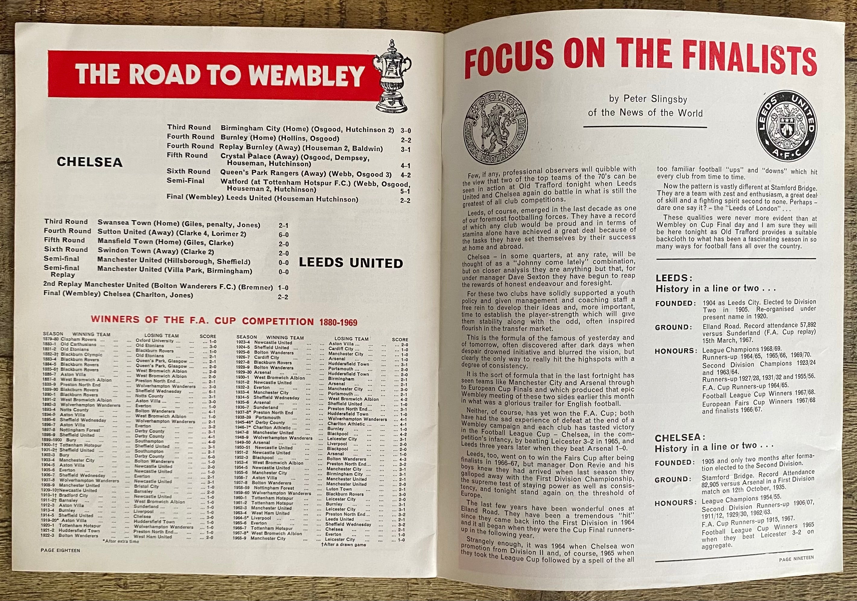 1970 ORIGINAL FA CUP FINAL REPLAY PROGRAMME CHELSEA V LEEDS UNITED @ OLD TRAFFORD