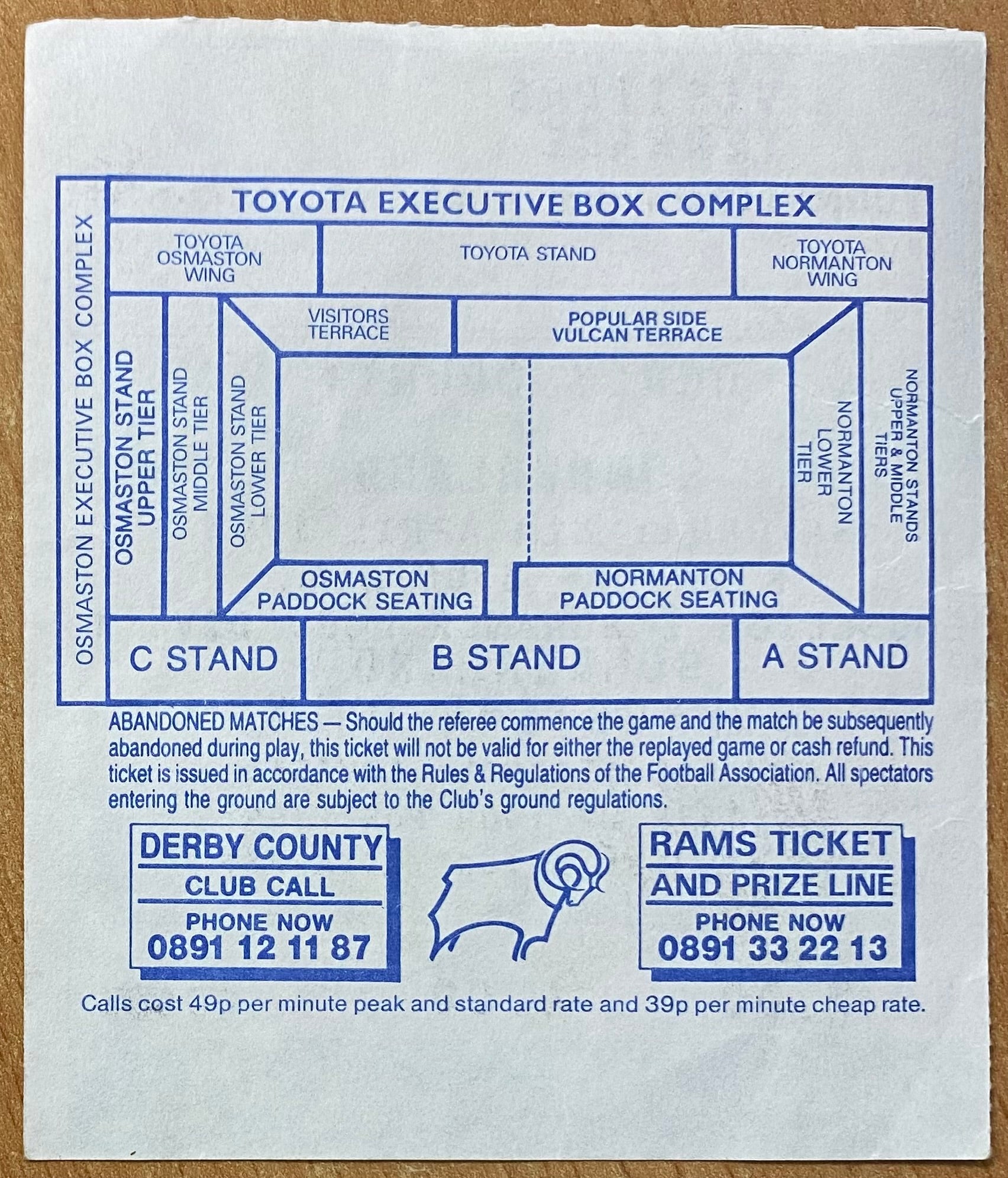 1994/95 ORIGINAL DIVISION 1 TICKET DERBY COUNTY V SUNDERLAND