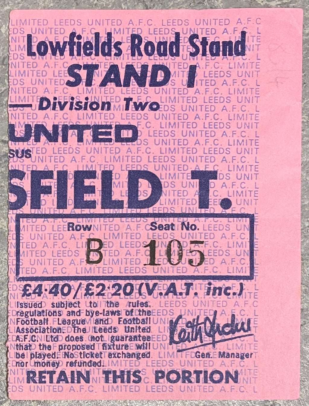 1983/84 ORIGINAL DIVISION TWO TICKET LEEDS UNITED V HUDDERSFIELD TOWN