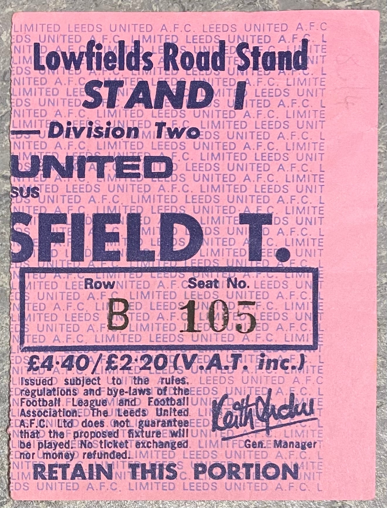 1983/84 ORIGINAL DIVISION TWO TICKET LEEDS UNITED V HUDDERSFIELD TOWN