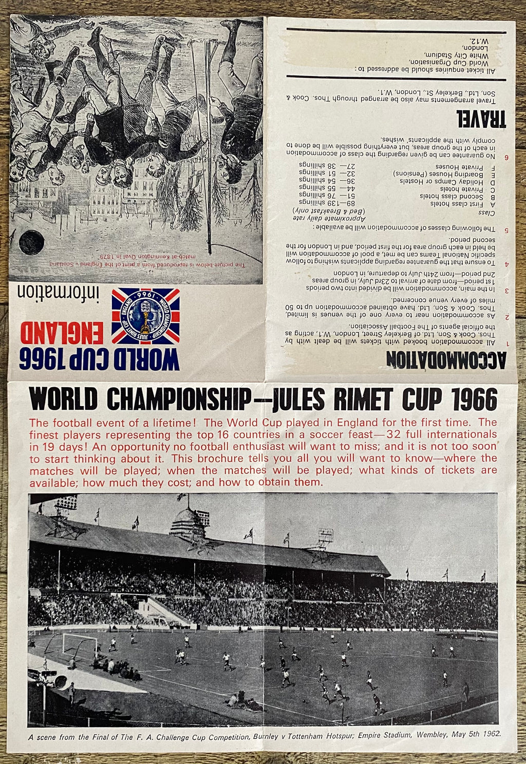1966 WORLD CUP ORIGINAL OFFICIAL TICKET INFORMATION FOLD OUT BOOKLET