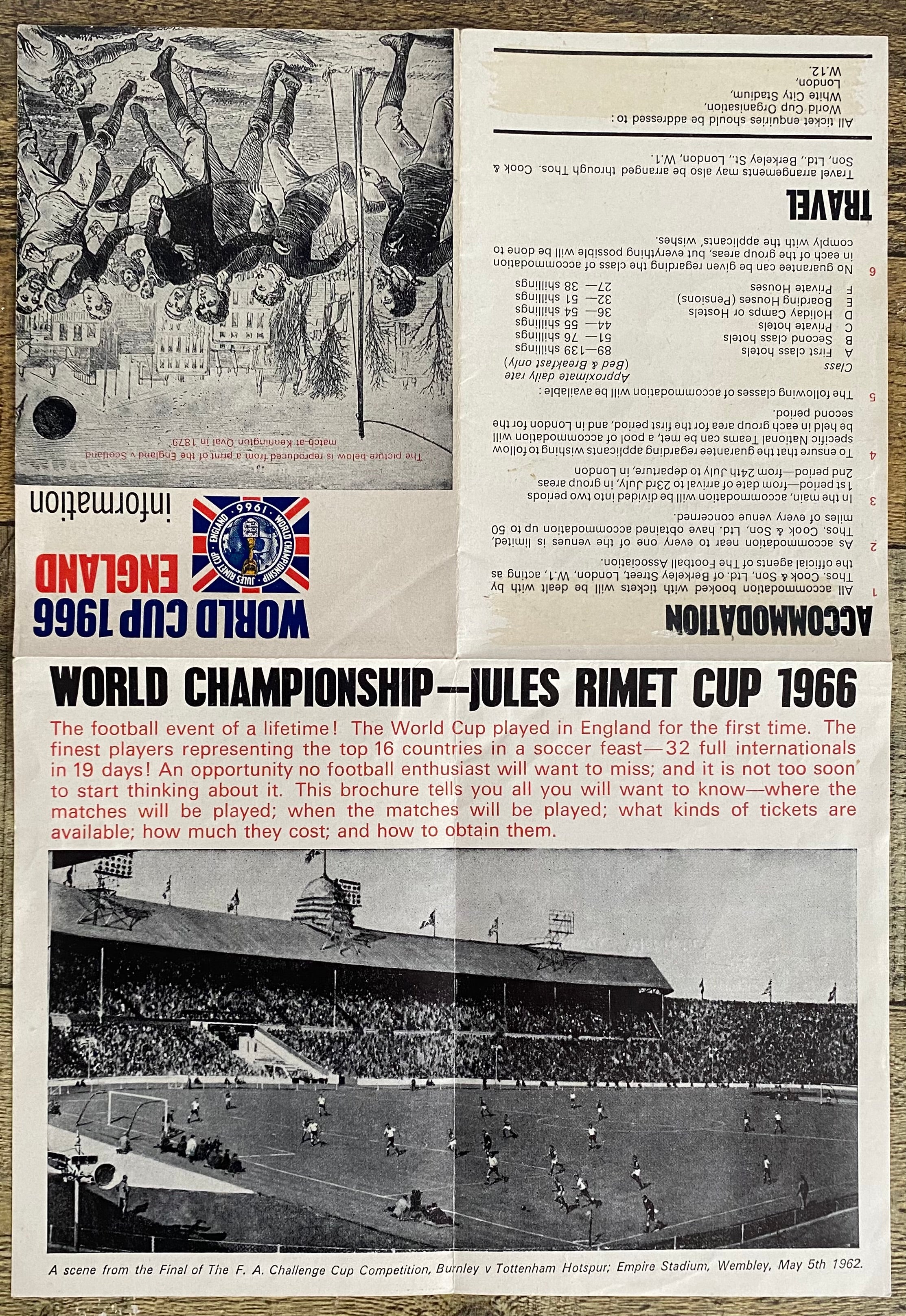 1966 WORLD CUP ORIGINAL OFFICIAL TICKET INFORMATION FOLD OUT BOOKLET