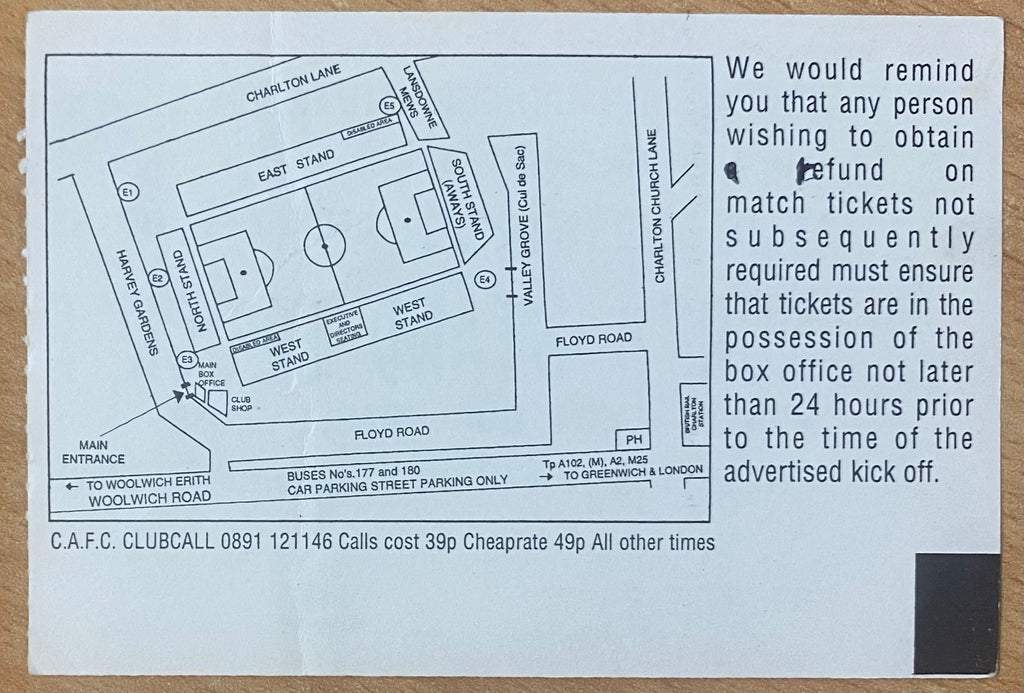 1994/95 ORIGINAL DIVISION 1 TICKET CHARLTON ATHLETIC V GRIMSBY TOWN