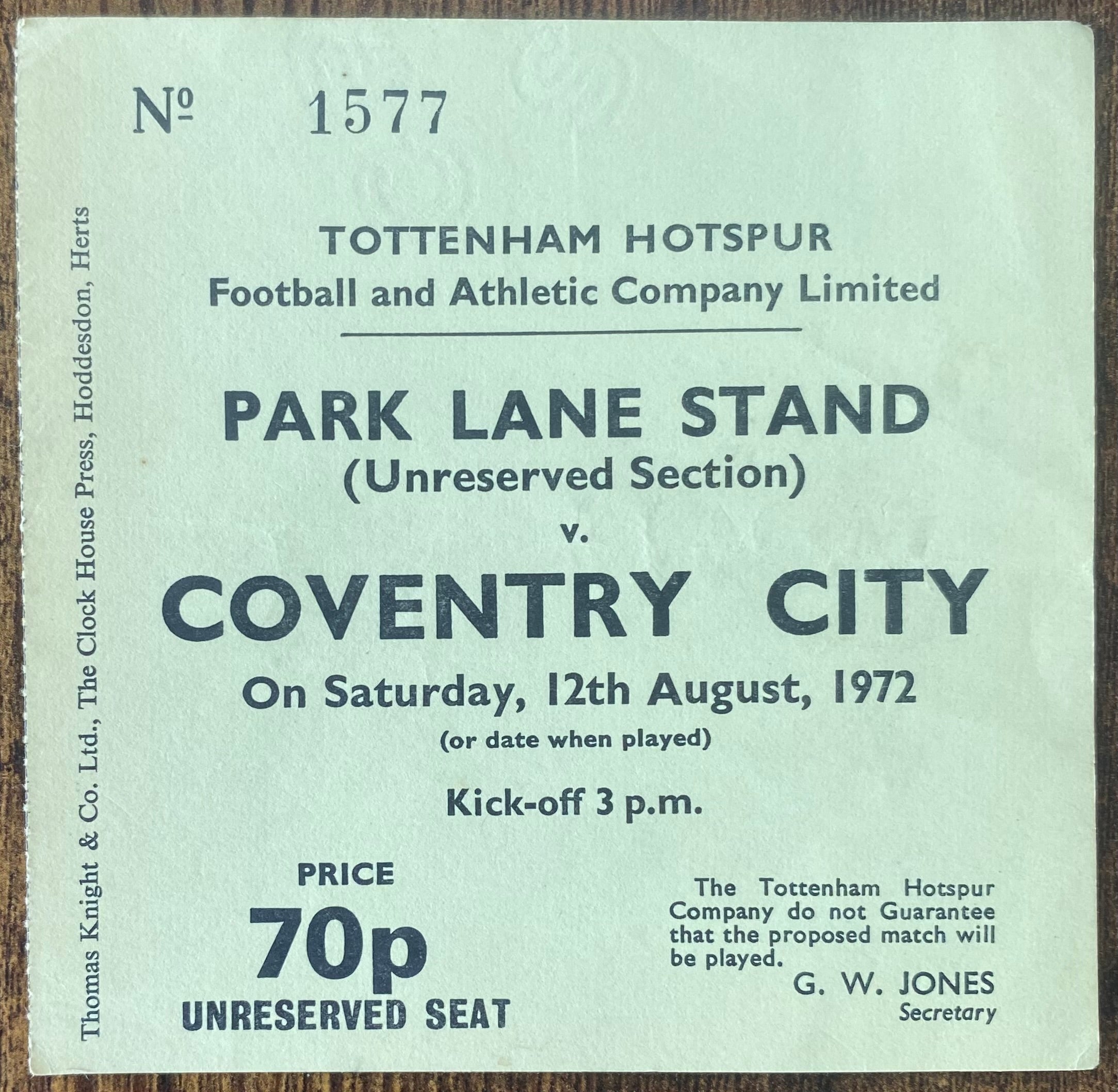 1972/73 ORIGINAL DIVISION ONE TICKET TOTTENHAM HOTSPUR V COVENTRY CITY