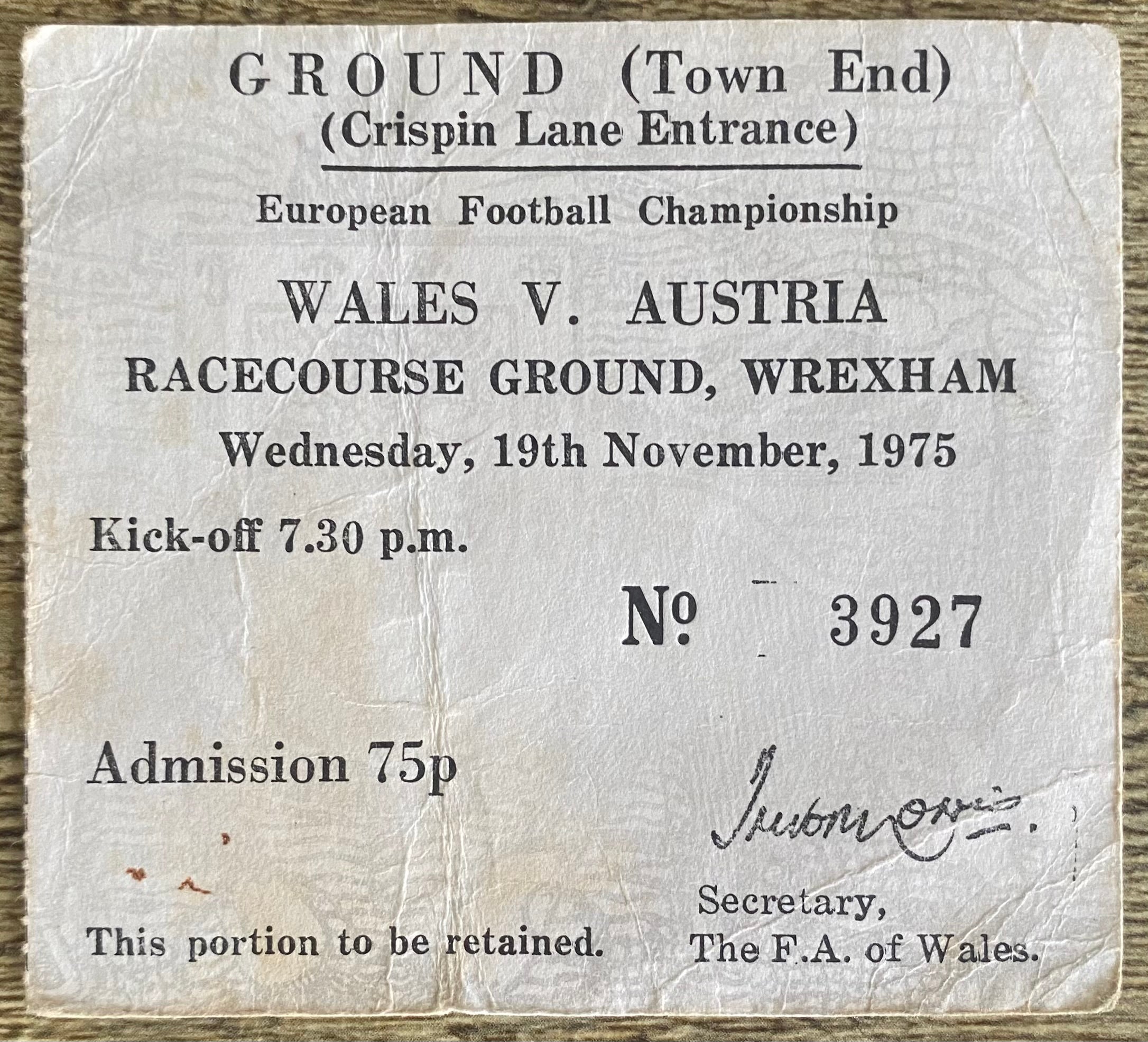 1979 ORIGINAL EUROPEAN CHAMPIONSHIPS QUALIFYING TICKET WALES V AUSTRIA