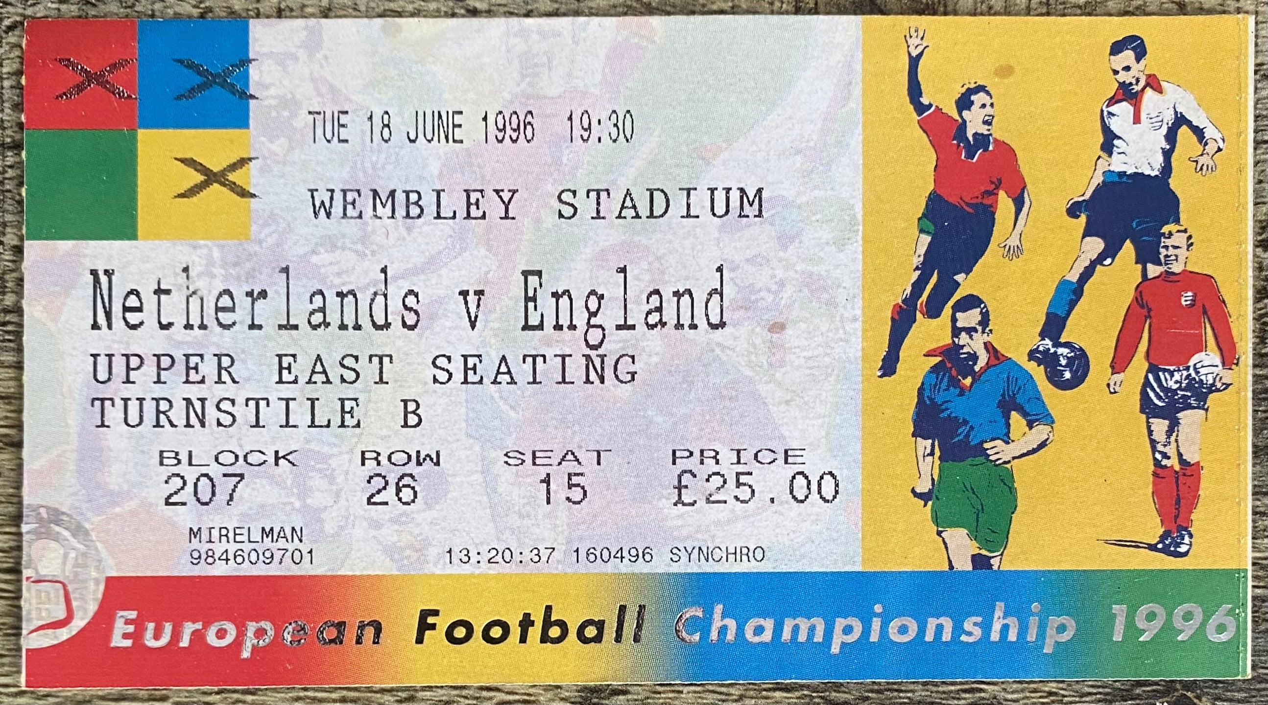 1996 ORIGINAL EUROPEAN CHAMPIONSHIPS EURO 96 TICKET ENGLAND V NETHERLANDS @ WEMBLEY