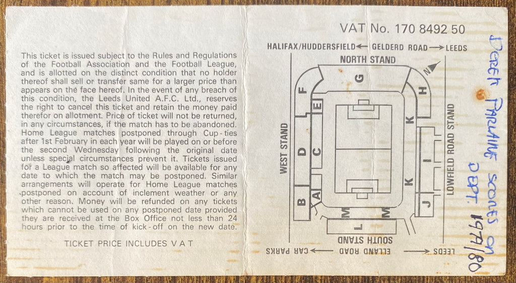 1979/80 ORIGINAL DIVISION ONE TICKET LEEDS UNITED V SOUTHAMPTON