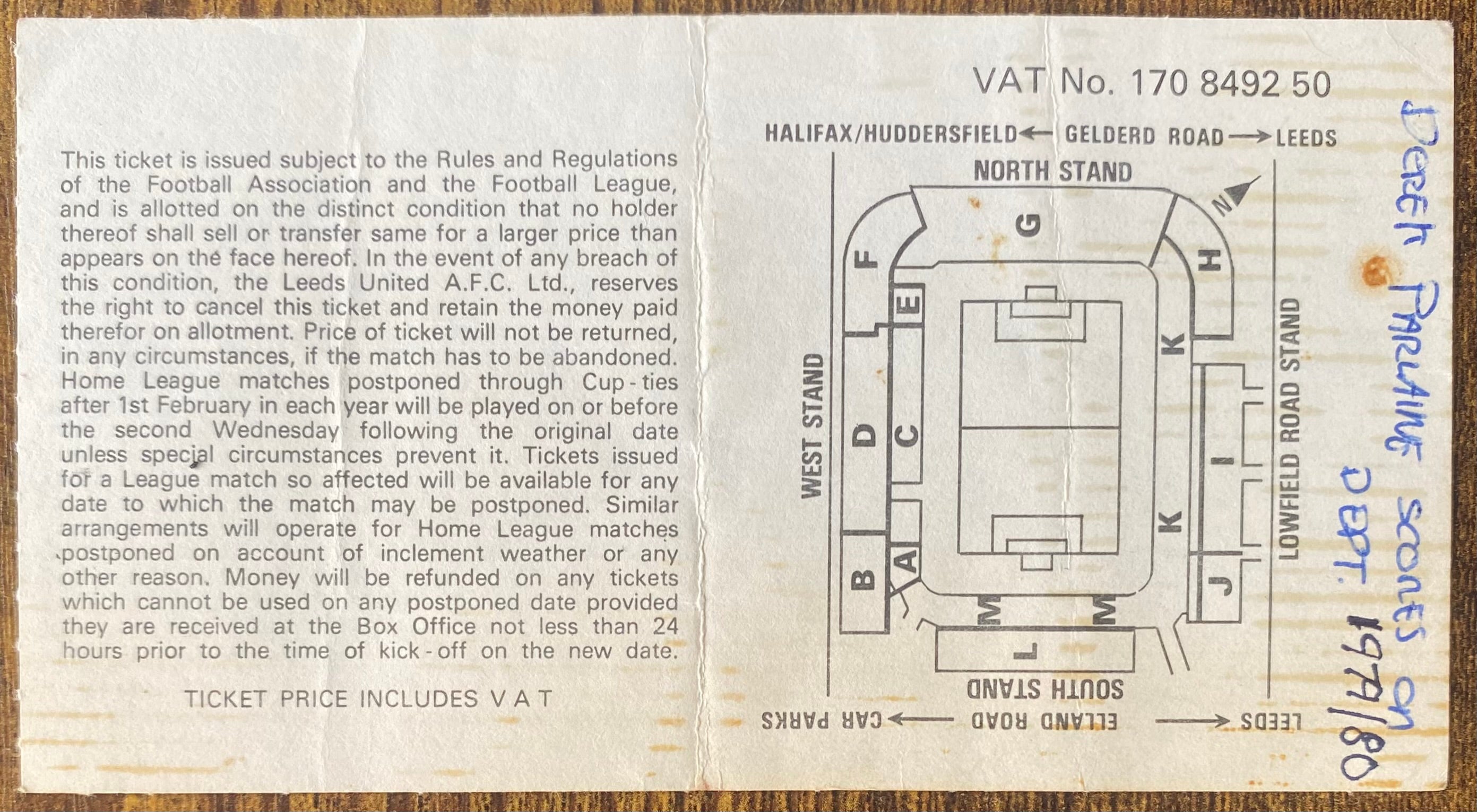 1979/80 ORIGINAL DIVISION ONE TICKET LEEDS UNITED V SOUTHAMPTON