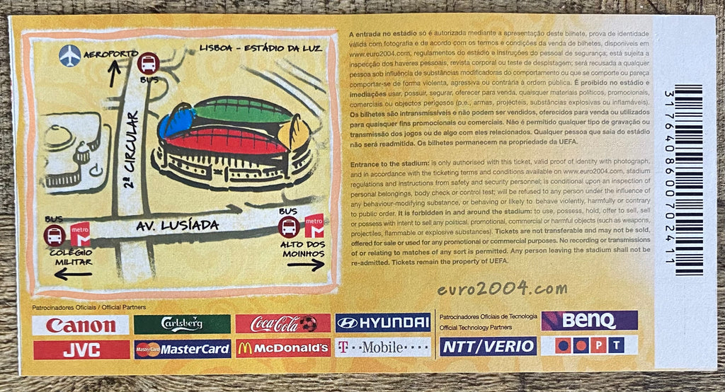 2004 ORIGINAL EUROPEAN CHAMPIONSHIPS FINAL TICKET GREECE V PORTUGAL @ LISBON